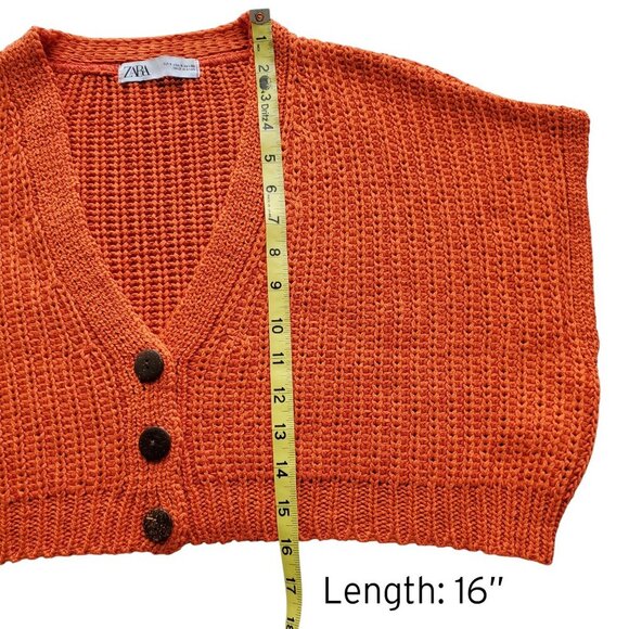Zara Cropped Orange Knit Sleeveless 3 Button Vest / Cardigan Size S - Picture 8 of 11